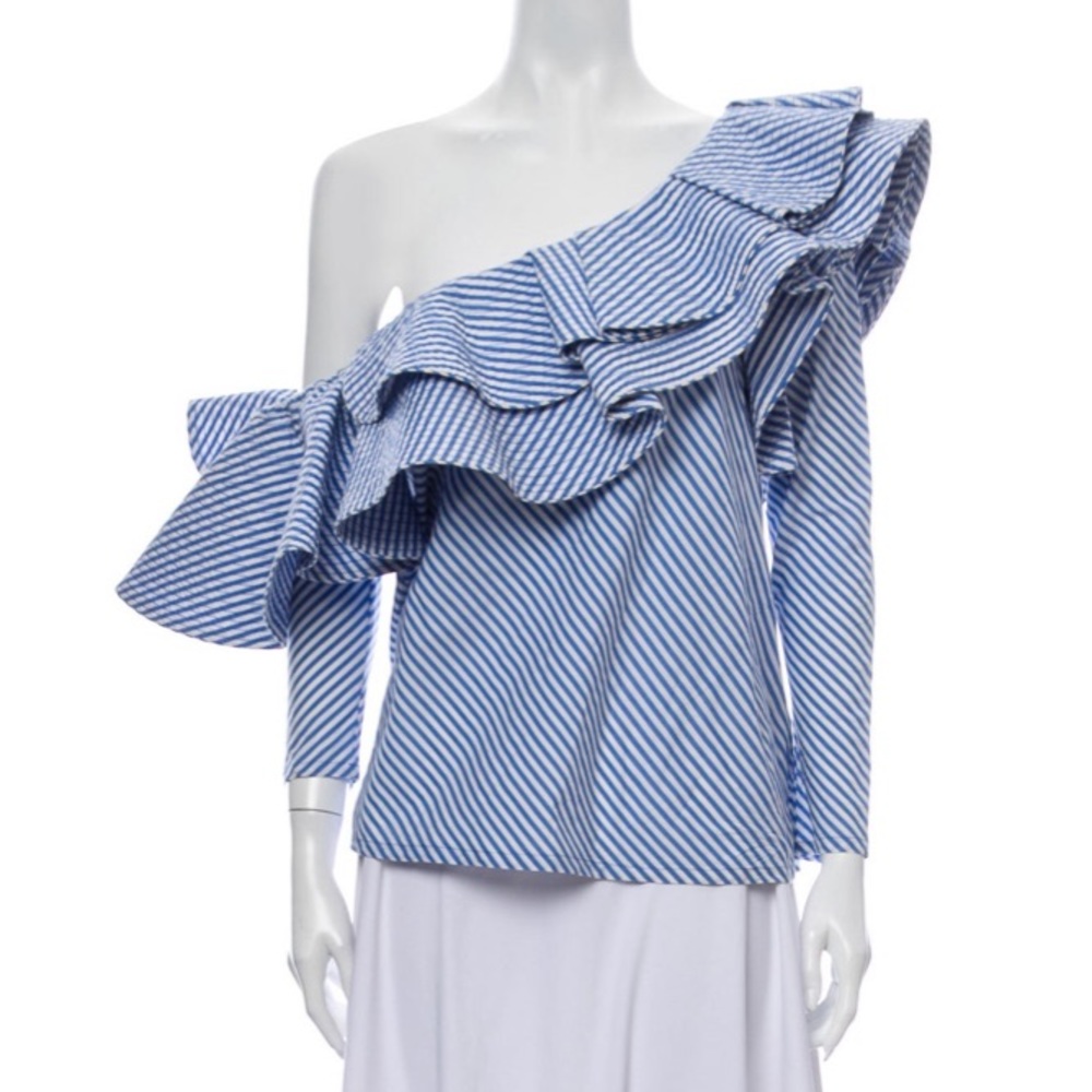 Johanna Ortiz Striped One-Shoulder Top